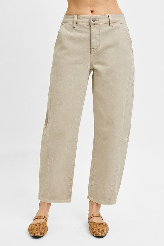 RISEN HIGH RISE RELAXED BARREL PANTS--ALMOND