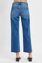 RISEN MID RISE CROP STRAIGHT CLEAN CUT HEM JEANS--MEDIUM WASH