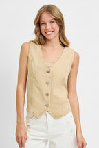 RISEN BUTTON DOWN VEST--LATTE