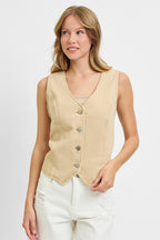 RISEN BUTTON DOWN VEST--LATTE