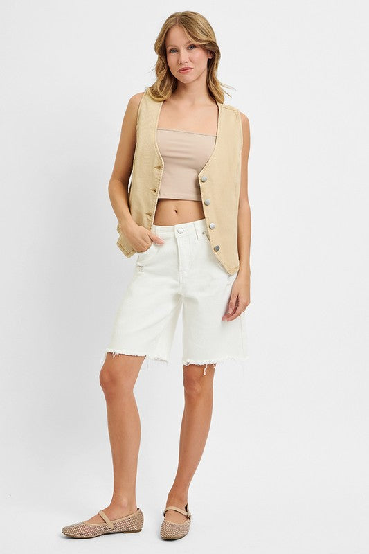 RISEN BUTTON DOWN VEST--LATTE