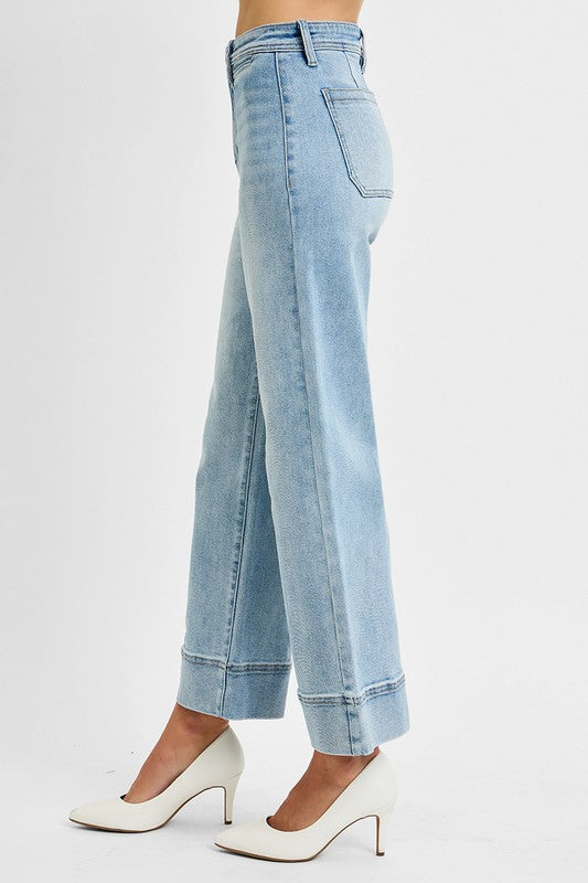 RISEN HIGH RISE CROP WIDE JEANS--NEW LIGHT