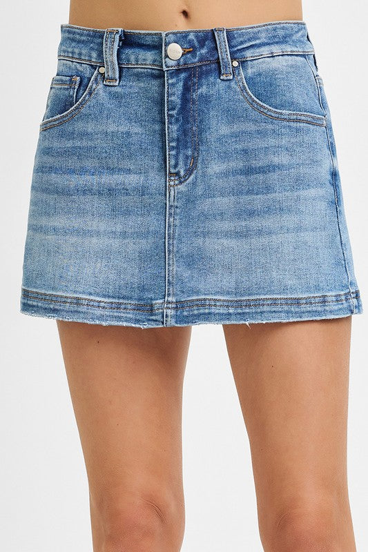 RISEN HIGH RISE SKORT--MEDIUM WASH