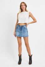 RISEN HIGH RISE SKORT--MEDIUM WASH