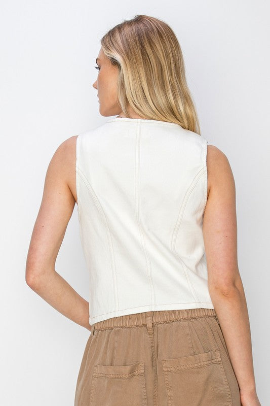 RISEN BUTTON DOWN VEST--CREAM
