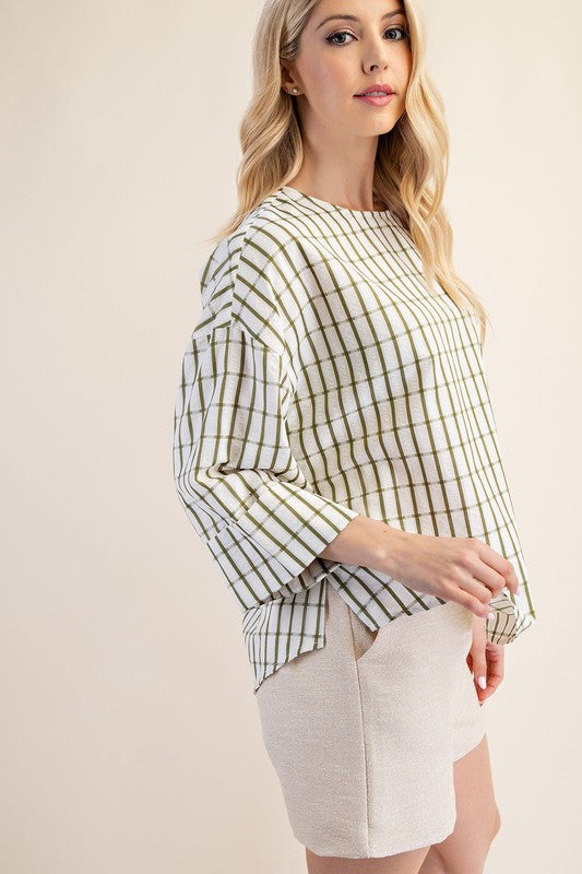 ROUND NECK HALF SLEEVE TOP--OLIVE
