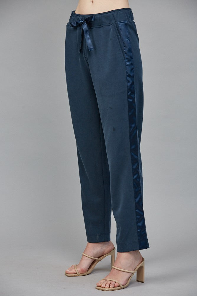 CONTRAST SATIN TRIM LOUNGE PANTS--NAVY