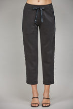 CONTRAST SATIN TRIM LOUNGE PANTS--BLACK