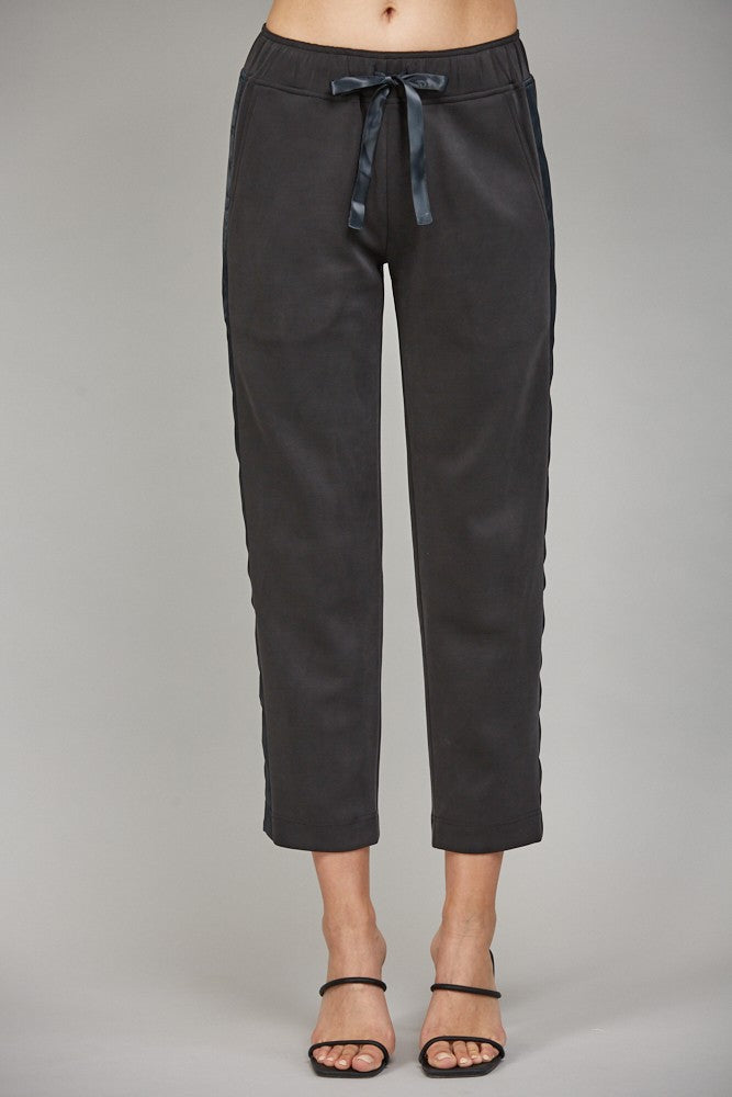 CONTRAST SATIN TRIM LOUNGE PANTS--BLACK
