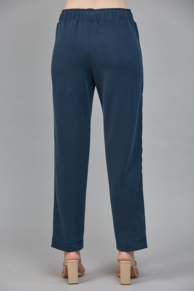 CONTRAST SATIN TRIM LOUNGE PANTS--NAVY