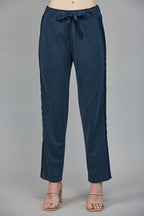 CONTRAST SATIN TRIM LOUNGE PANTS--NAVY