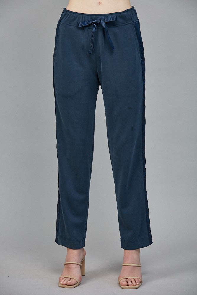CONTRAST SATIN TRIM LOUNGE PANTS--NAVY