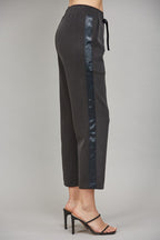 CONTRAST SATIN TRIM LOUNGE PANTS--BLACK