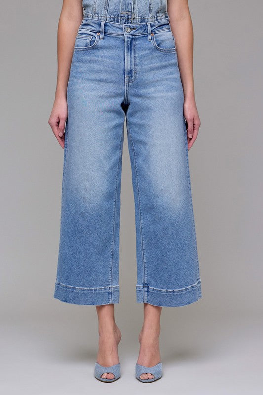 HIDDEN STRETCH CLEAN CROP WIDE LEG JEANS--MEDIUM WASH