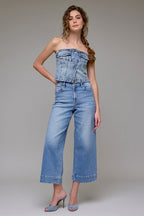HIDDEN STRETCH CLEAN CROP WIDE LEG JEANS--MEDIUM WASH