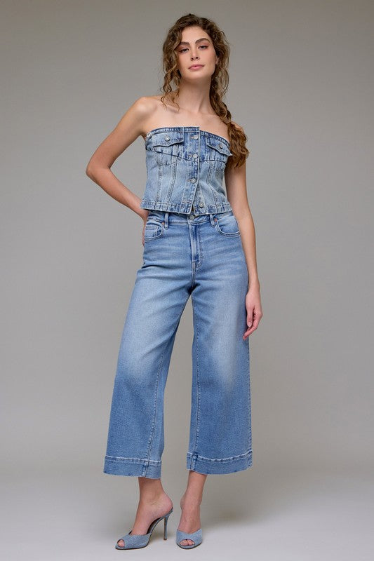 HIDDEN STRETCH CLEAN CROP WIDE LEG JEANS--MEDIUM WASH