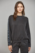 CONTRAST SATIN TRIM SWEATSHIRT--BLACK