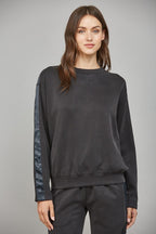 CONTRAST SATIN TRIM SWEATSHIRT--BLACK