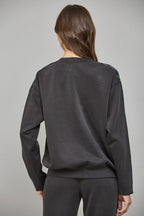 CONTRAST SATIN TRIM SWEATSHIRT--BLACK