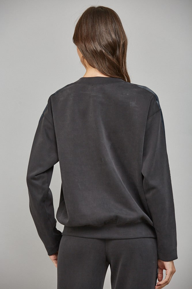 CONTRAST SATIN TRIM SWEATSHIRT--BLACK