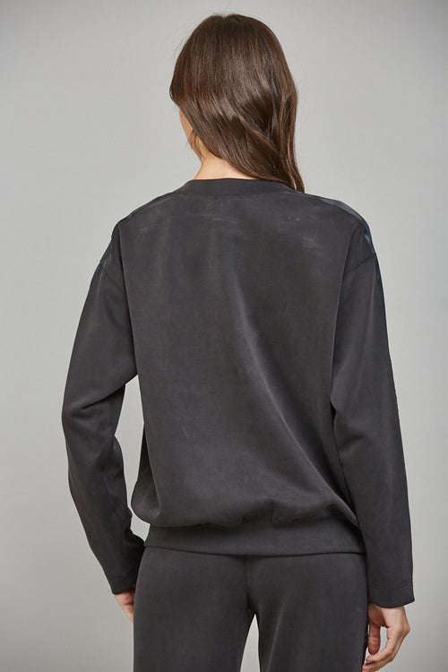 CONTRAST SATIN TRIM SWEATSHIRT--BLACK