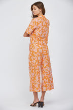 LINEN BLEND FLORAL PANTS--ORANGE MIX