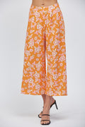 LINEN BLEND FLORAL PANTS--ORANGE MIX