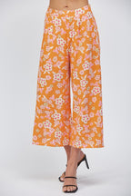 LINEN BLEND FLORAL PANTS--ORANGE MIX