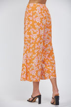 LINEN BLEND FLORAL PANTS--ORANGE MIX