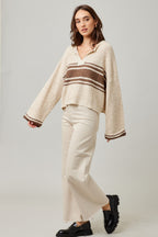 PATCH LONG SLEEVE SWEATER--BROWN