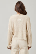 PATCH LONG SLEEVE SWEATER--BROWN