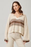PATCH LONG SLEEVE SWEATER--BROWN