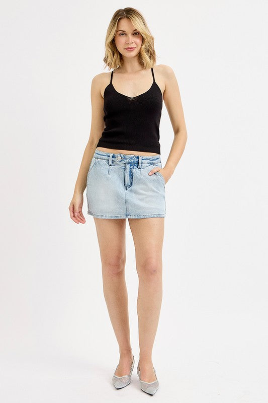 RISEN LOW RISE SKORT--LIGHT WASH
