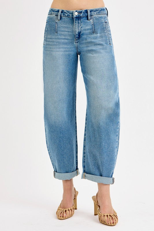 RISE--MID RISE BARREL ROLL UP JEANS