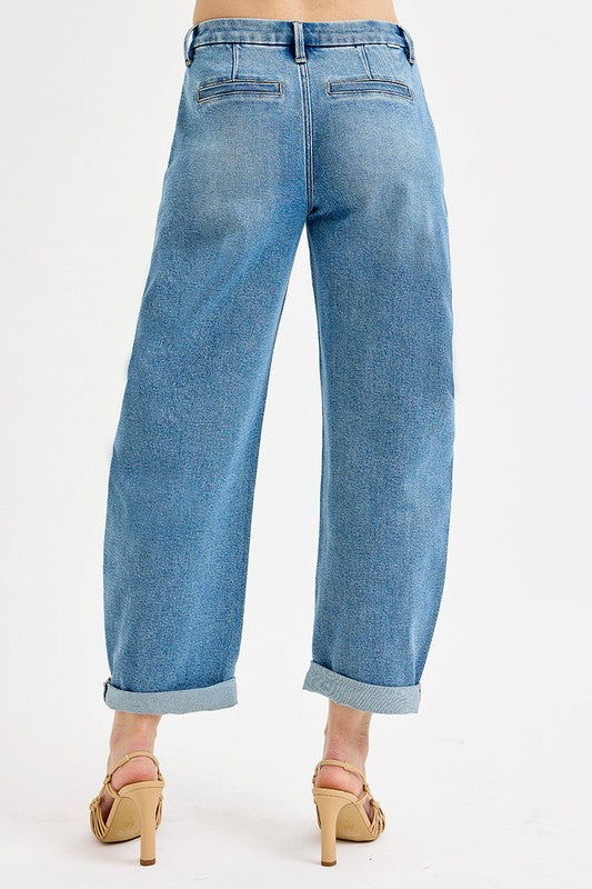 RISE--MID RISE BARREL ROLL UP JEANS