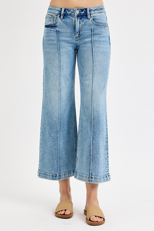 RISEN MID RISE CROP WIDE LEG WITH FRONT & BACK PINTUCK DETAILS--LIGHT