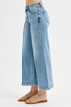 RISEN MID RISE CROP WIDE LEG WITH FRONT & BACK PINTUCK DETAILS--LIGHT