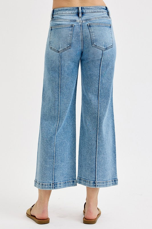 RISEN MID RISE CROP WIDE LEG WITH FRONT & BACK PINTUCK DETAILS--LIGHT