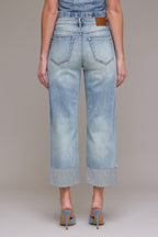 HIDDEN HIGH RISE CUFFED WIDE STRAIGHT LEG--VINTAGE WASH