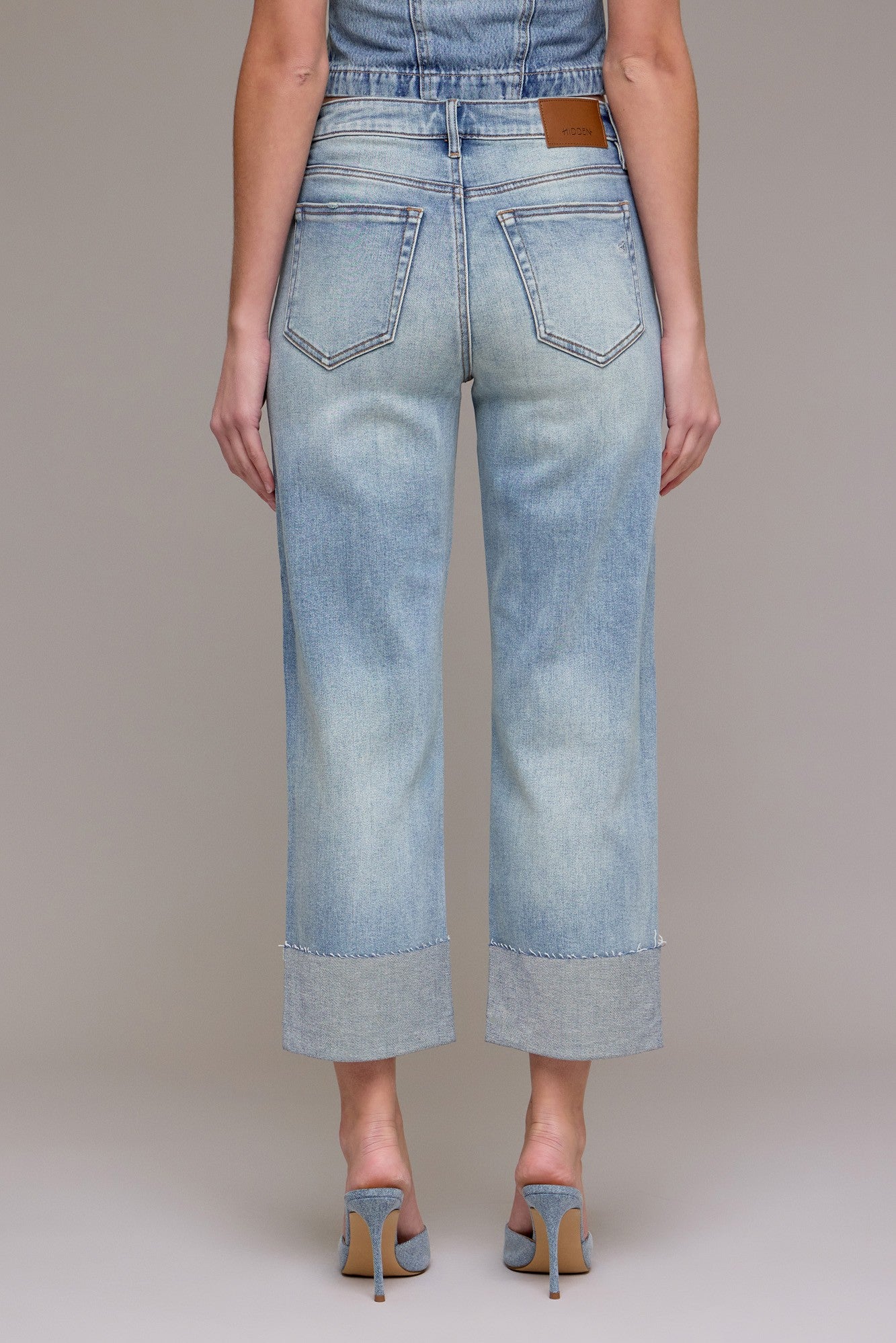 HIDDEN HIGH RISE CUFFED WIDE STRAIGHT LEG--VINTAGE WASH