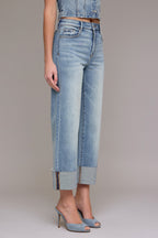 HIDDEN HIGH RISE CUFFED WIDE STRAIGHT LEG--VINTAGE WASH