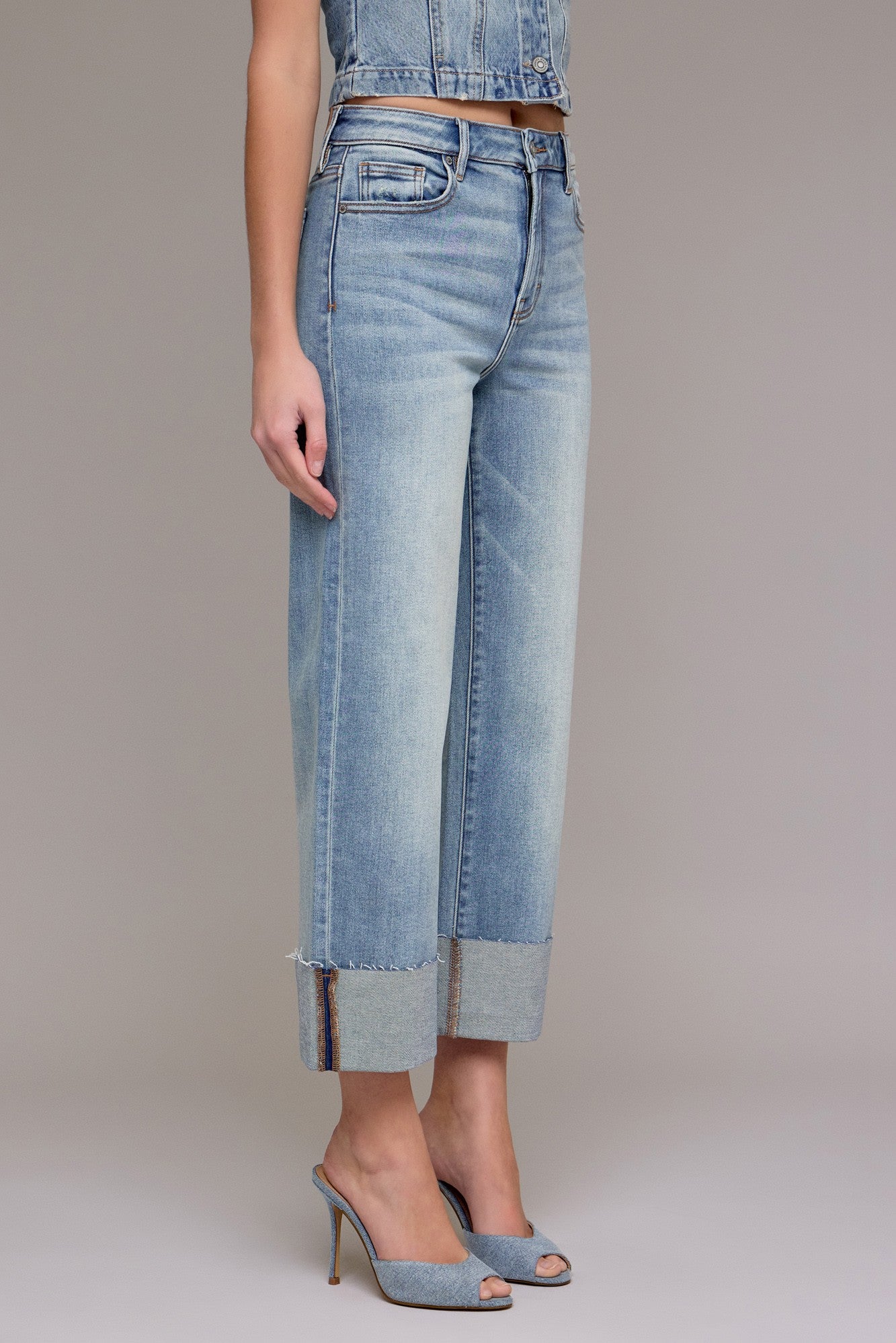 HIDDEN HIGH RISE CUFFED WIDE STRAIGHT LEG--VINTAGE WASH