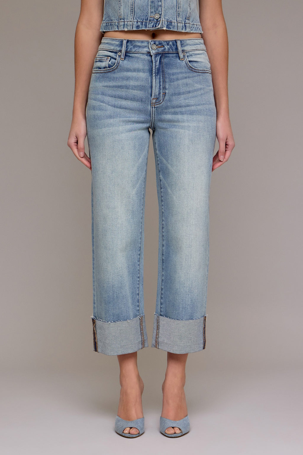 HIDDEN HIGH RISE CUFFED WIDE STRAIGHT LEG--VINTAGE WASH