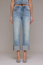 HIDDEN HIGH RISE CUFFED WIDE STRAIGHT LEG--VINTAGE WASH