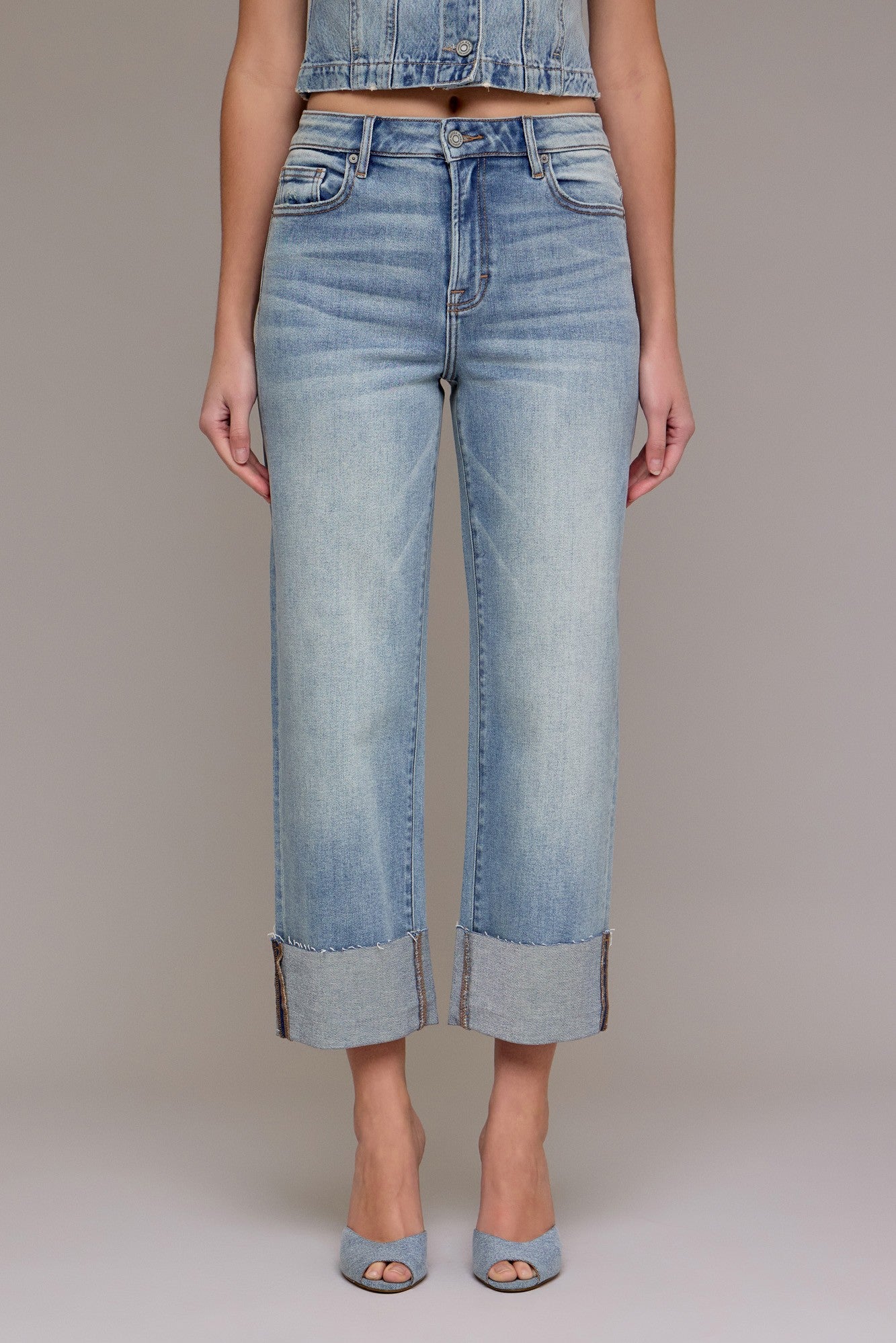 HIDDEN HIGH RISE CUFFED WIDE STRAIGHT LEG--VINTAGE WASH