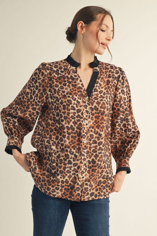 RUFFLE ACCENT LEOPARD TOP