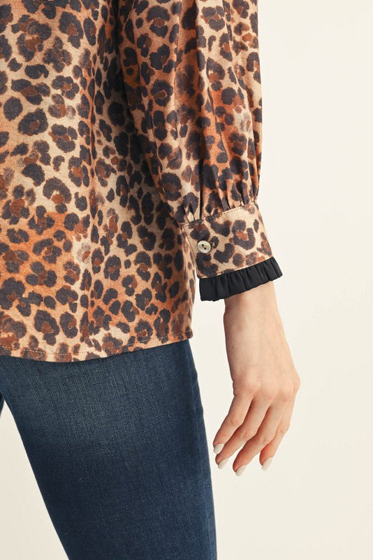 RUFFLE ACCENT LEOPARD TOP