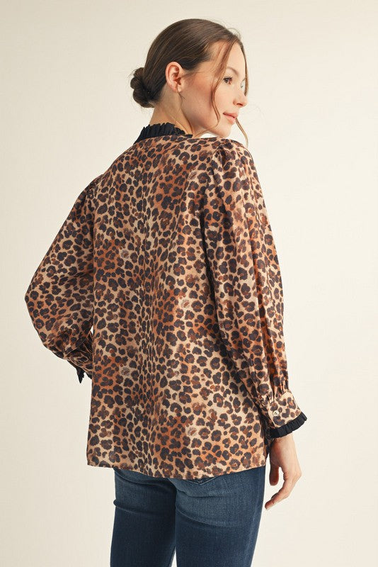 RUFFLE ACCENT LEOPARD TOP