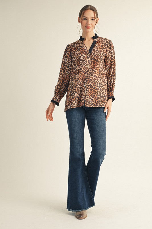 RUFFLE ACCENT LEOPARD TOP