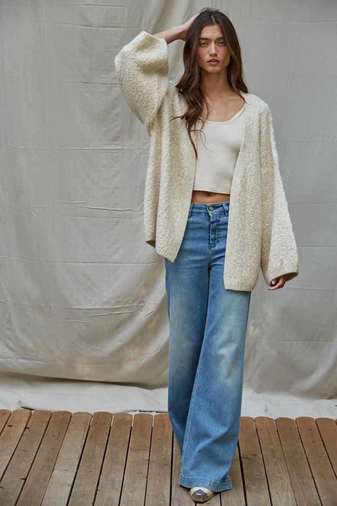 ROMANIA OPEN FRONT CARDIGAN--LIGHT BEIGE